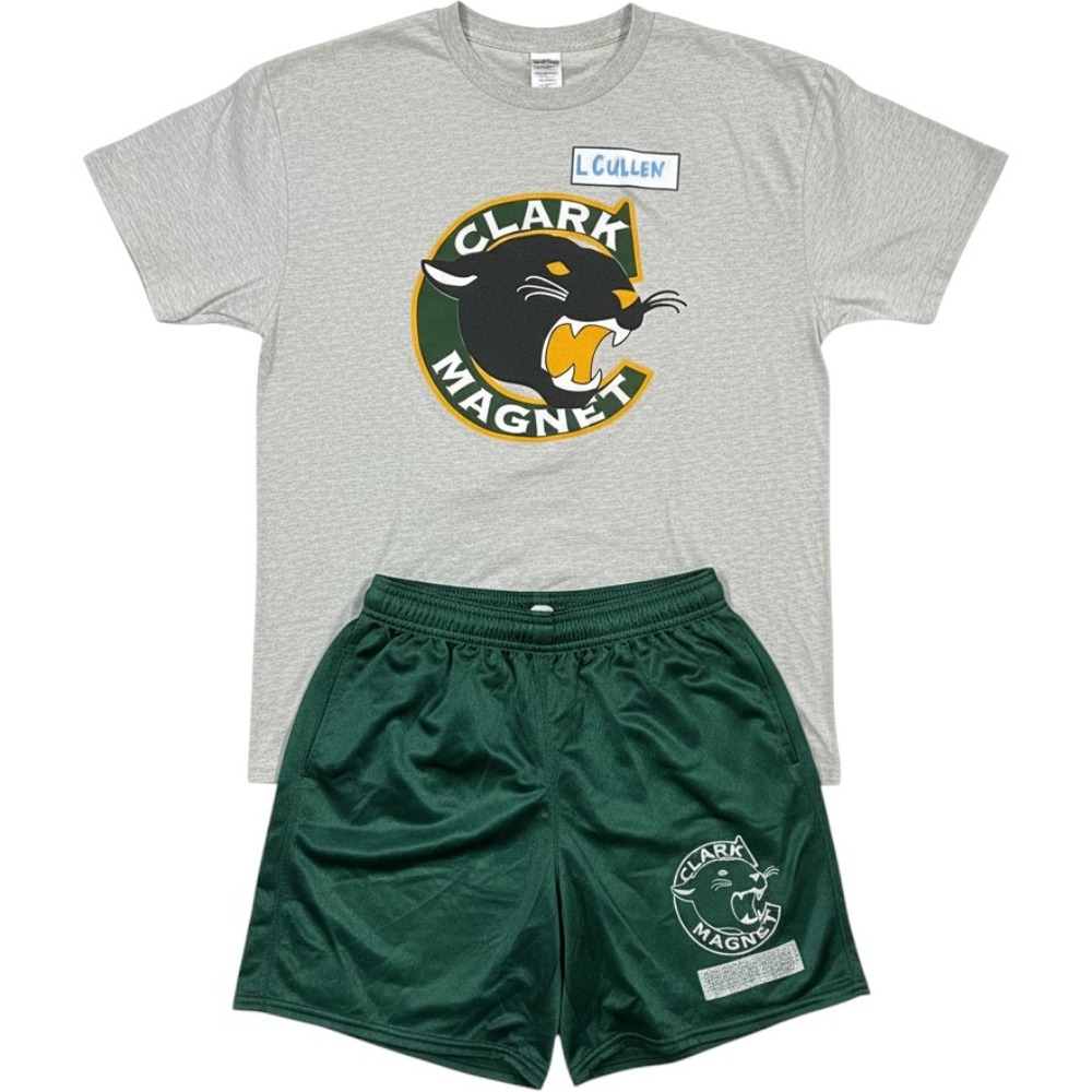 Clark Magnet High School PE Uniform Set Hanes T-Shirt & Dodger Shorts Large